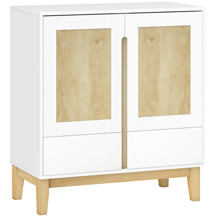 Buffet style nordique - 2 portes, étagère, 2 tiroirs - piètement bois banc effet bois clair