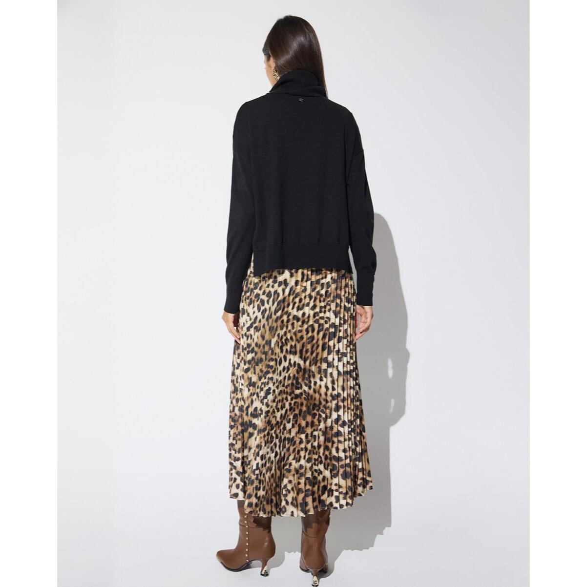 Abito combinato con gonna plissettata a stampa animalier