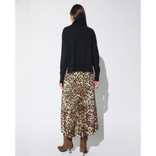 Abito combinato con gonna plissettata a stampa animalier