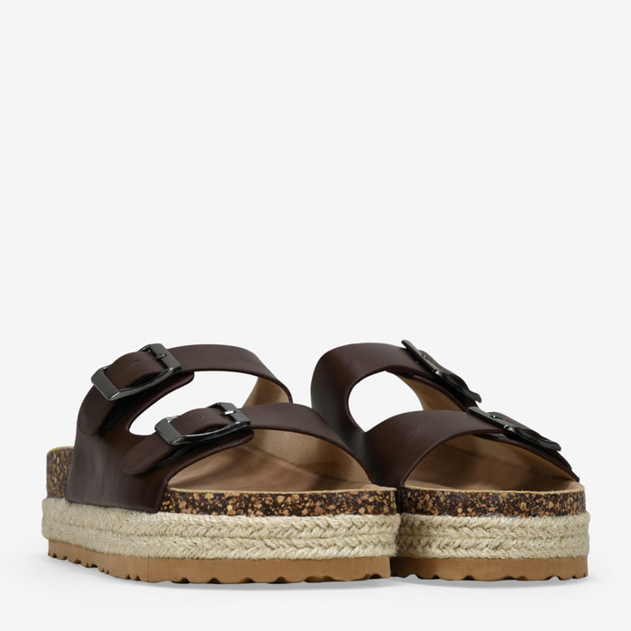 Sandalias de esparto marrones con doble hebilla
