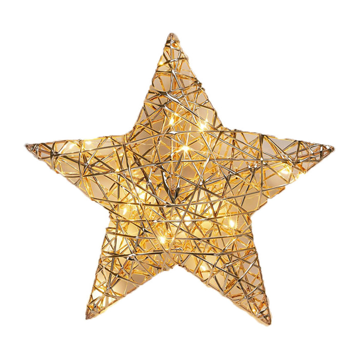 estrella navideña en color oro champagne con 20 luces led blancas cálidas 30x8x30cm