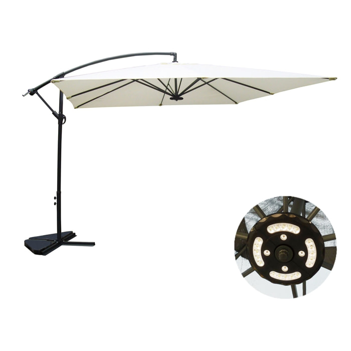 Parasol LED déporté carré 3x3m écru DAVAGNA