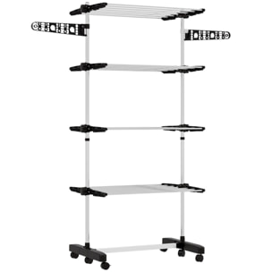 Tendedero Vertical Plegable Tendedero de Ropa con 6 Ruedas 2 Laterales Abatibles Estantes Ajustables y Marco de Acero Inoxidable para Interior y Exterior Negro y Plata