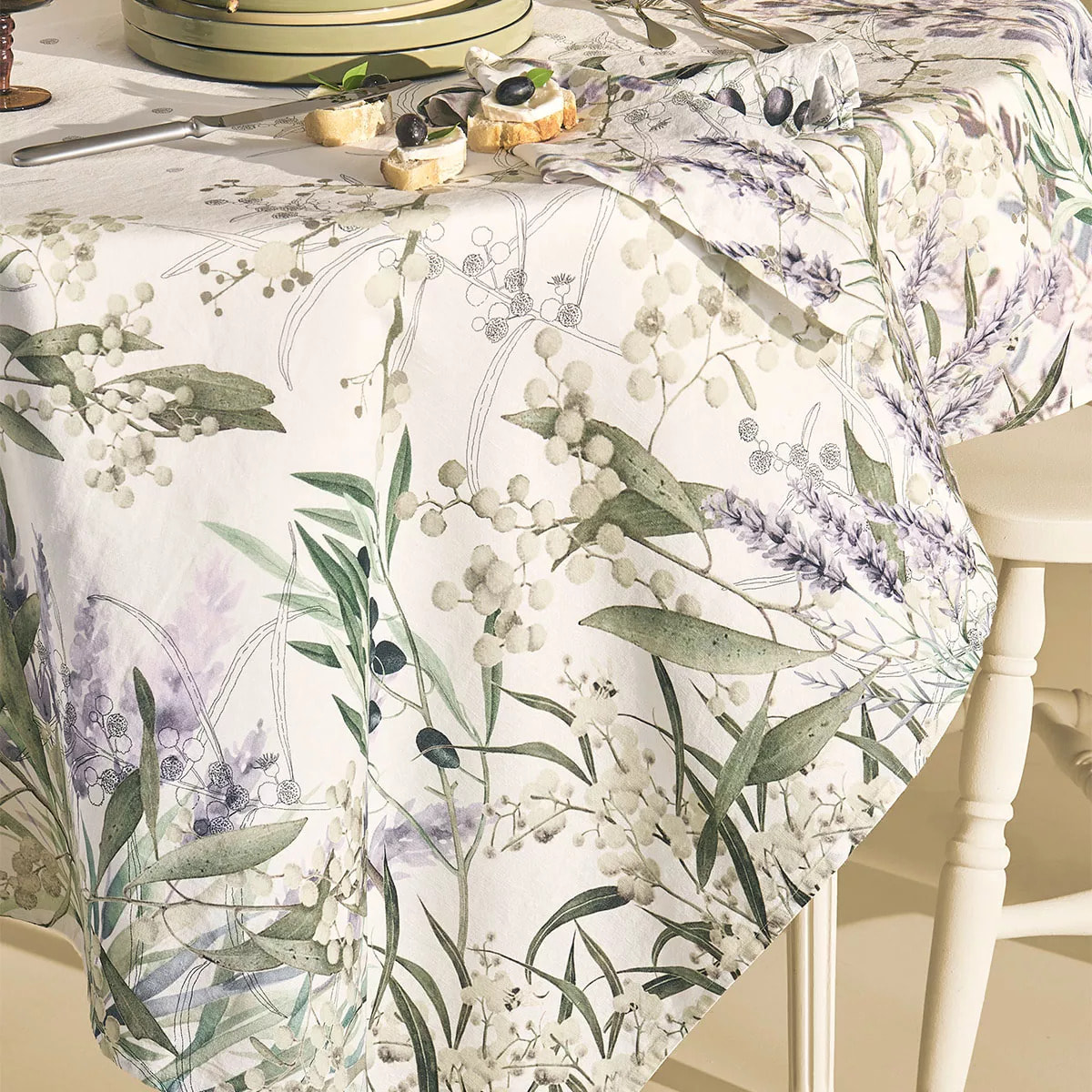 Chemin de table lin & coton lavé 150 g/m² imprimé violet Parfum de lavande mauve