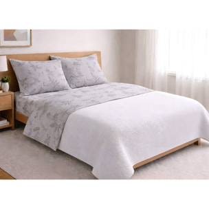 Completo Lenzuola 100% Cotone Made in Italy Fantasia Floreale Disegno Soffione Beige