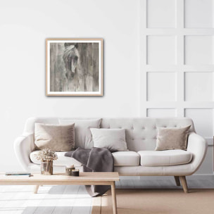 Affiche Cheval blanc aquarelle Affiche + cadre en bois - Chêne