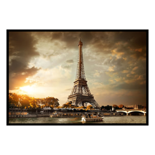 Affiche encadrée tour Eiffel coucher de soleil Affiche + cadre en métal - Noir