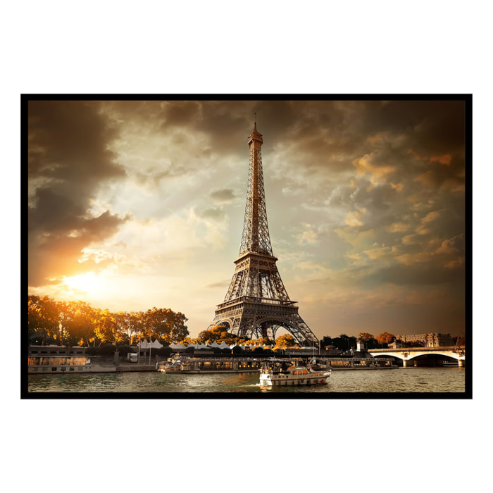 Affiche encadrée tour Eiffel coucher de soleil Affiche + cadre en métal - Noir