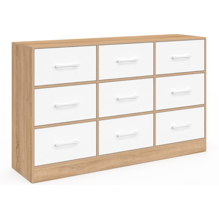 Commode Uma 9 tiroirs bois et blanc