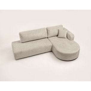 Miro - Canapé d'angle droit 4 places convertible avec coffre en velours texturé - Beige