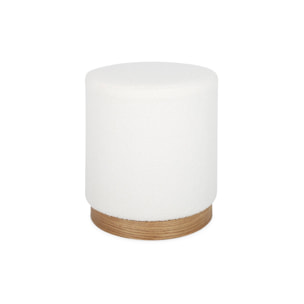 Tabouret scandinave rond en bouclettes blanches structure bois de sapin Ø40 x H 45cm