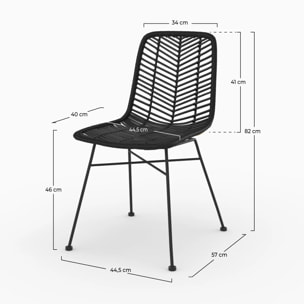 Lot de 2 chaises en rotin et pieds en métal noir - Tamara