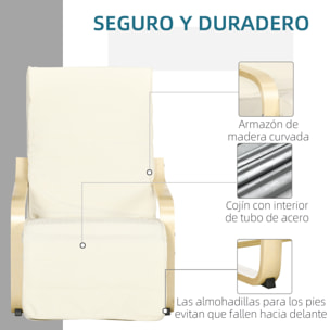 Sillón de Salón con Reposapiés Ajustable Silla Relax Butaca Tapizado en Tela con Marco de Madera Carga 120 kg para Oficina Estudio Dormitorio 66,5x94x100 cm Crema