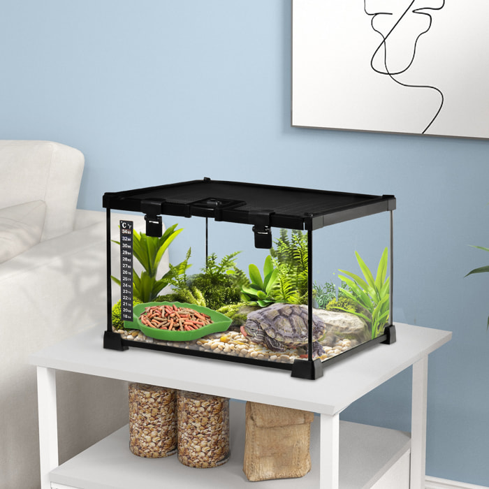 Terrarium en verre couvercle grillagé coulissant verrouillable distributeur eau thermomètre inclus