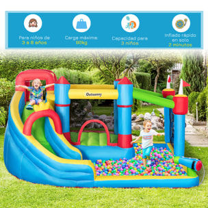 Castillo Hinchable Infantil con Tobogán Castillo Hinchable para Niños 3-8 Años con Cama de Salto Piscina Inflador y Bolsa de Transporte 390x300x197 cm Multicolor