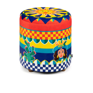 Pouf contenitore Excelsa Sicilian Rhapsody in velluto e legno 39x39x43 cm multicolore