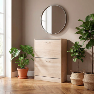 Scarpiera A 2 Ribalte Salvaspazio Con Doppia Profondità Mobile Portascarpe Per Ingresso Corridoio Contiene 12 Paia Di Scarpe 76 x 50 x 22 Cm Rovere