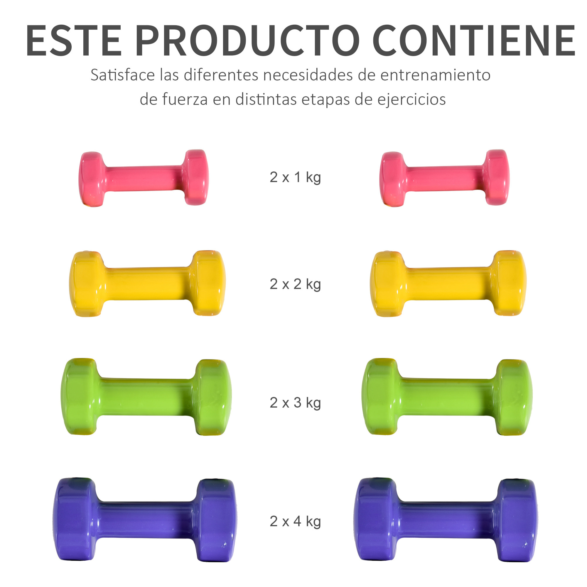 Juego de 8 Mancuernas 4 Pares 4 kg 3 kg 2 kg 1 kg Acero Ejercicio Gimnasio Casa