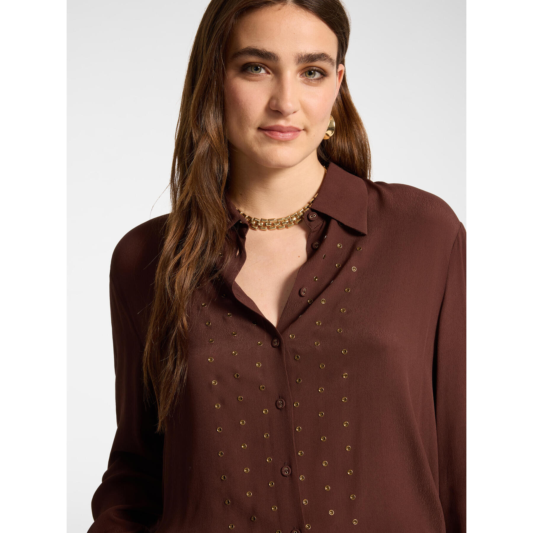 Elena Mirò - Camicia in viscosa con strass - Marrone