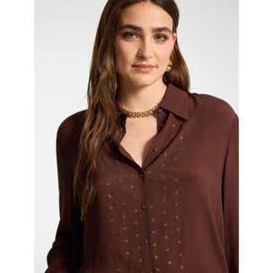 Elena Mirò - Camicia in viscosa con strass - Marrone