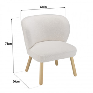 ALBANE - Fauteuil en tissu bouclette blanc pieds en bois