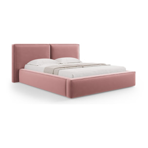 Lit coffre avec tête de lit double "Arendal" 140x200cm en velours rose