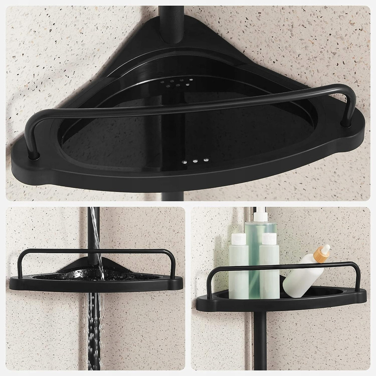 Scaffale da bagno telescopico angolare nero con 4 ripiani