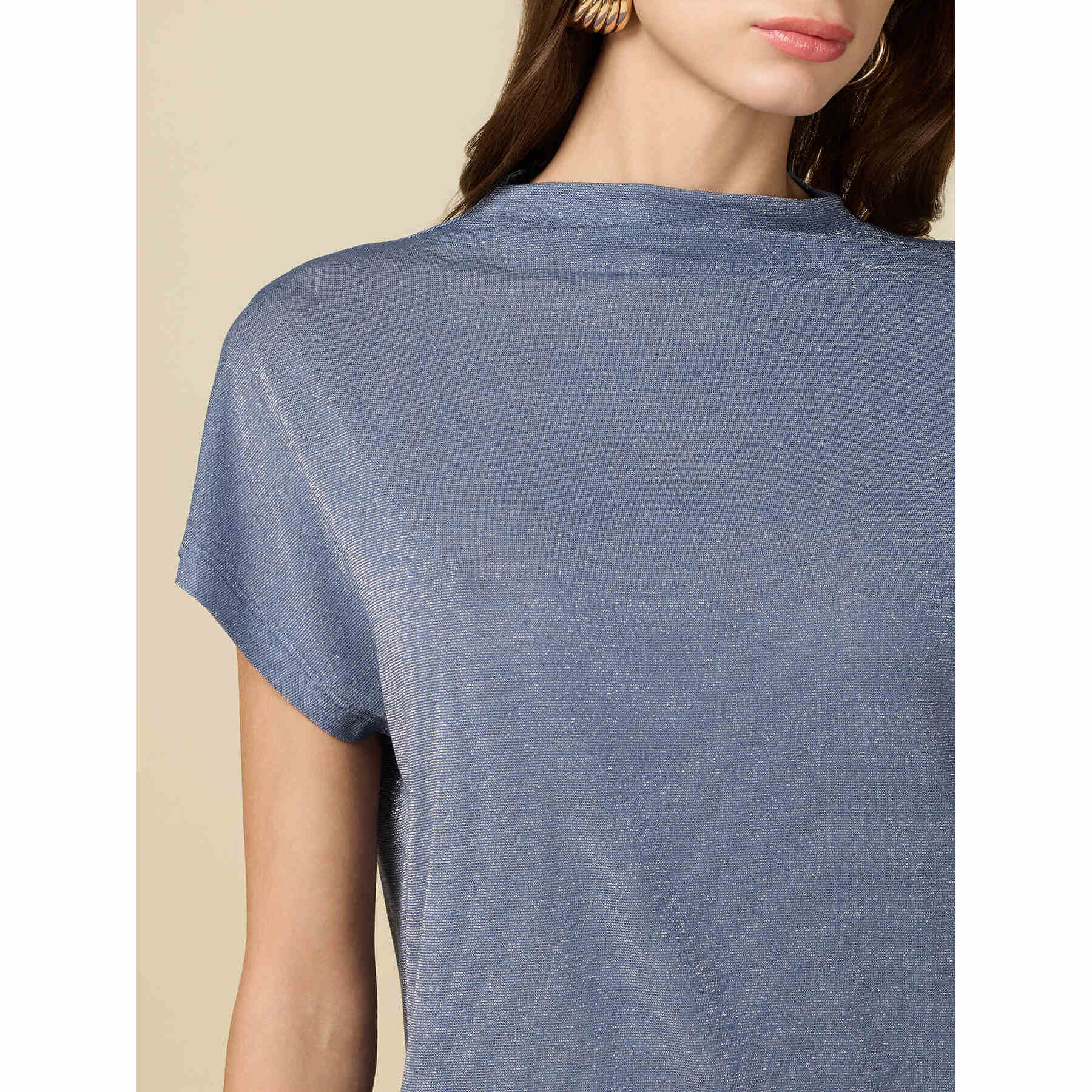 Oltre - T-shirt lurex a kimono - Azzurro