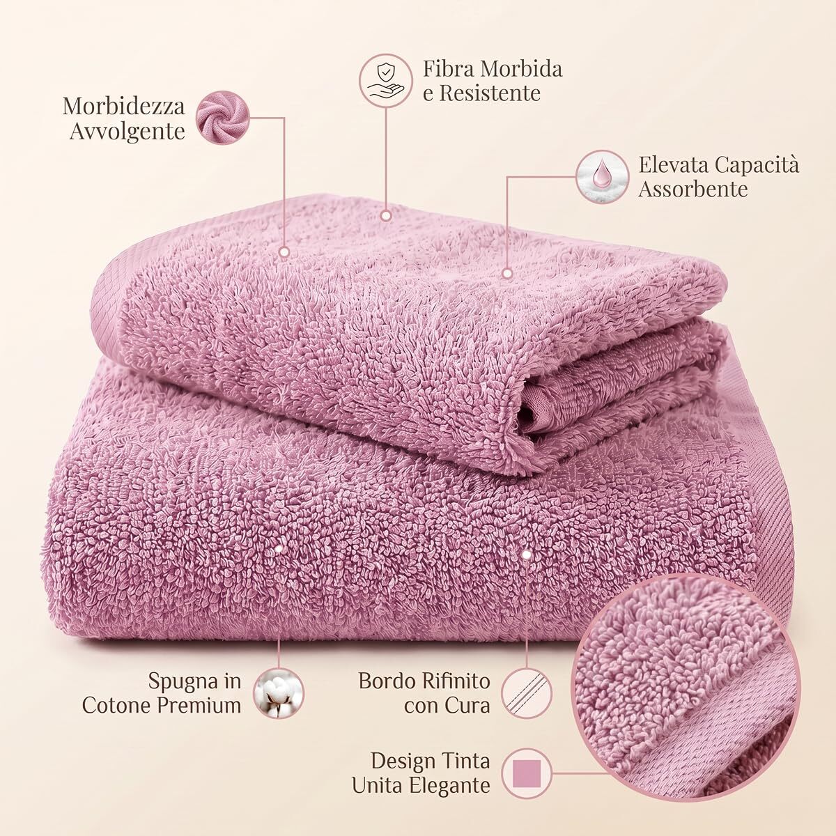 INTRECCI HOME Set Bagno Asciugamani Viso e Ospite, in Puro Cotone 500 g, Morbidezza Extra, Assorbenza Superiore
