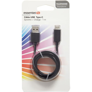 Câble USB ESSENTIELB vers USB 1M Noir compatible iPhone 17 16 15 Pro Max et Samsung Galaxy S25 S24 Ultra