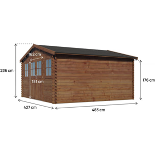 Abri de jardin bois traité autoclave marron "Lormont" - 21,2 m² - 28 mm