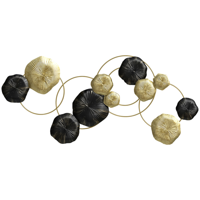 Décoration murale métal - décoration murale design feuilles de lotus - dim. 84 x 35 cm - doré noir