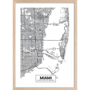 Affiche graphique miami usa Affiche + cadre en bois - Chêne