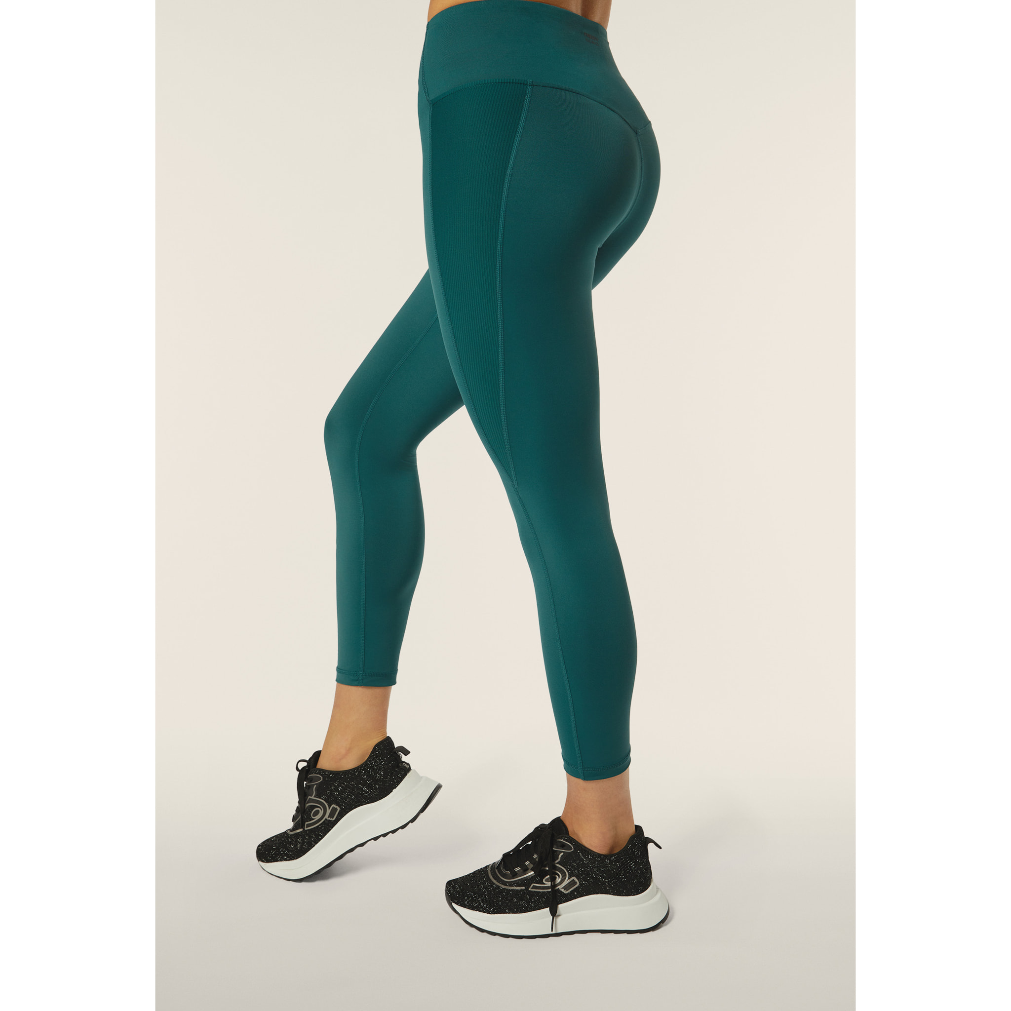 Leggings sportivi 7/8 vita alta con inserti in costina