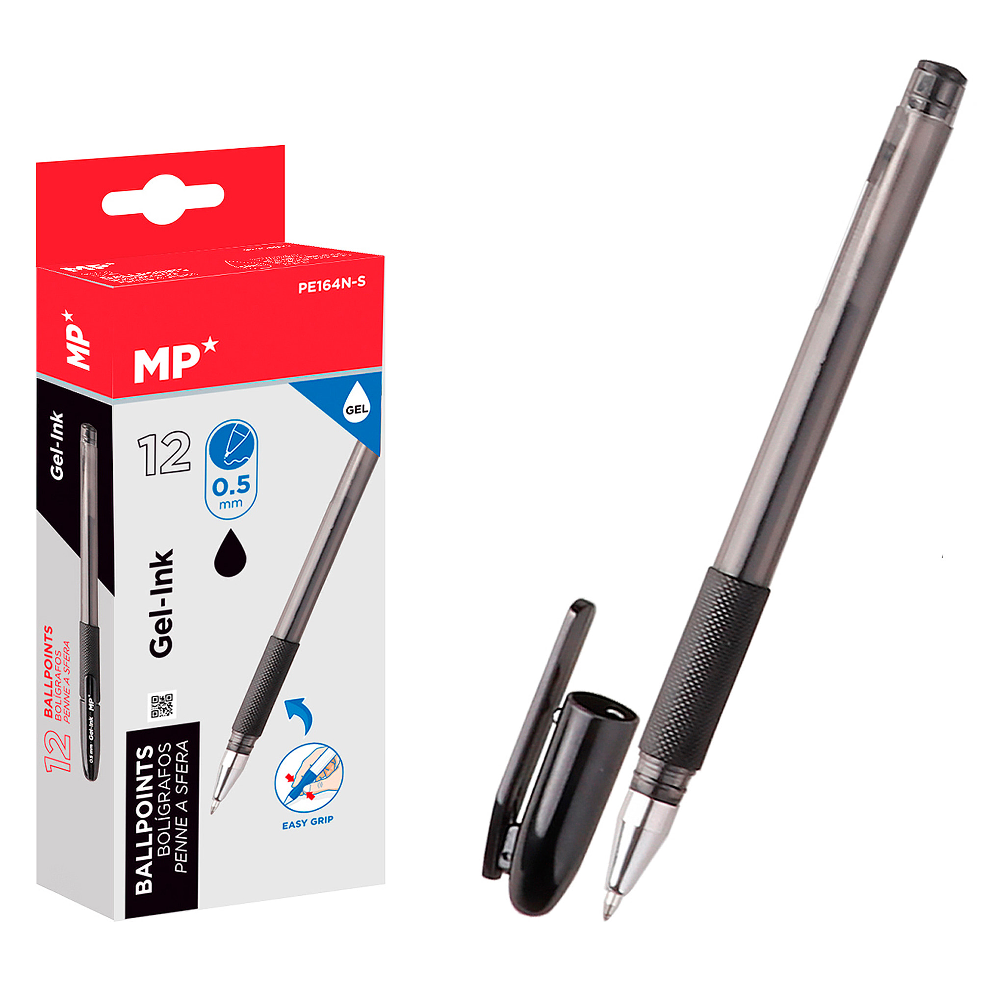 PACK 12 BOLÍGRAFOS DE TINTA DE GEL NEGRO PUNTA 0.5 mm
