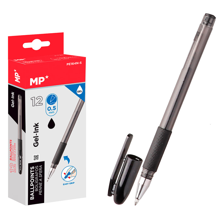 PACK 12 BOLÍGRAFOS DE TINTA DE GEL NEGRO PUNTA 0.5 mm