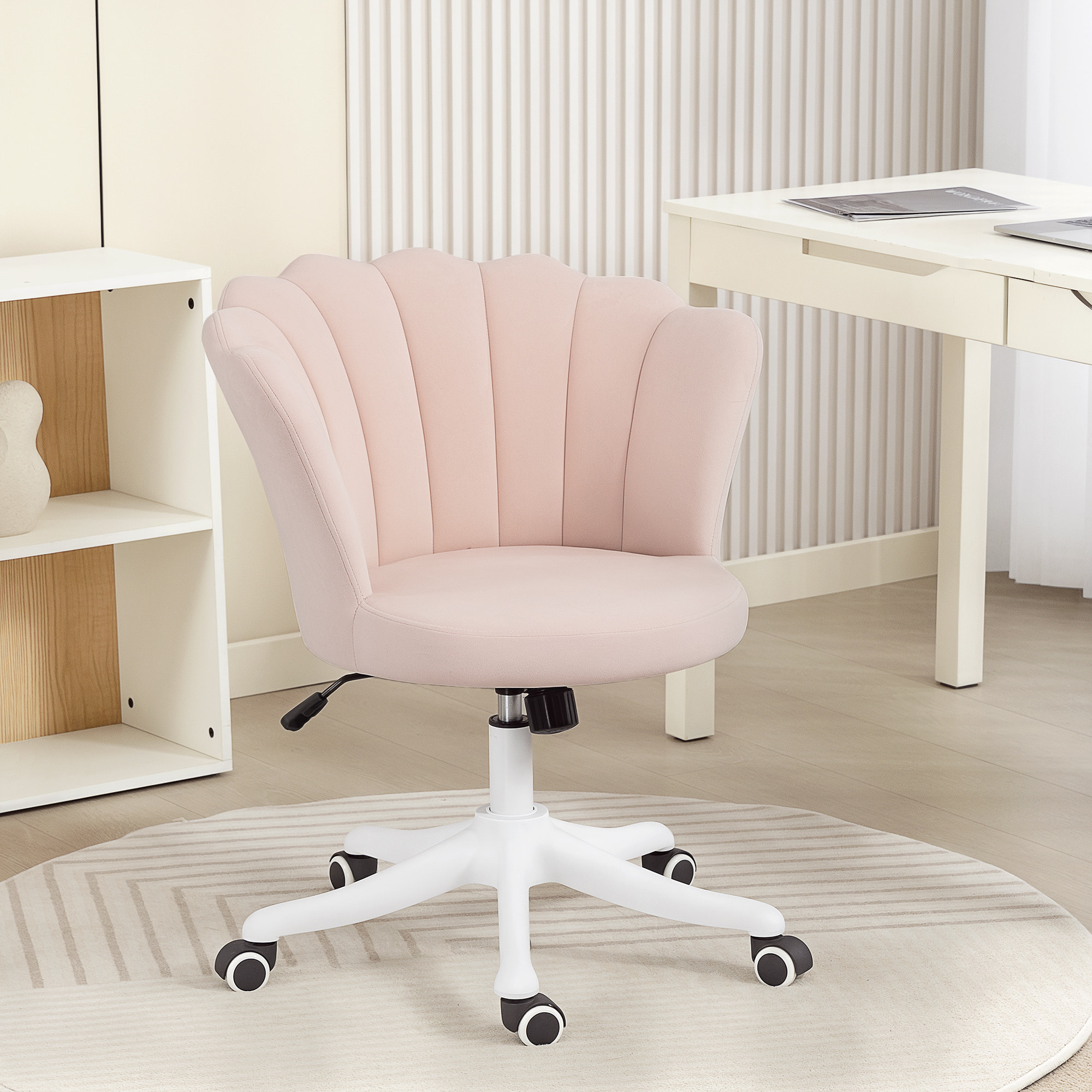Chaise bureau velours design coquillage blanc rose poudré