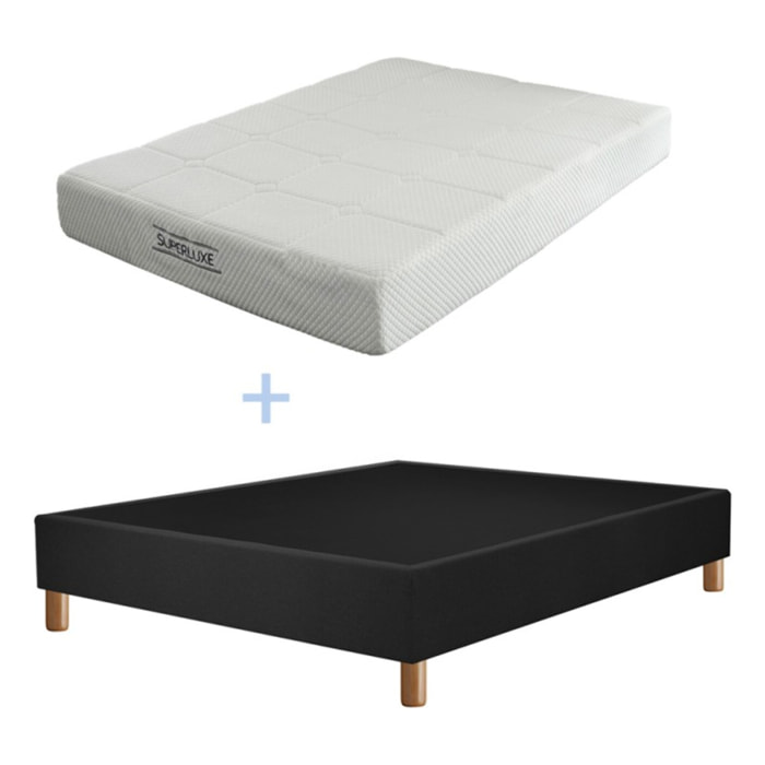 Ensemble Matelas Superluxe avec son sommier | Mémoire de forme Thermo-viscoélastique alvéolée | Cadre à lattes | Tissu | Gris foncé
