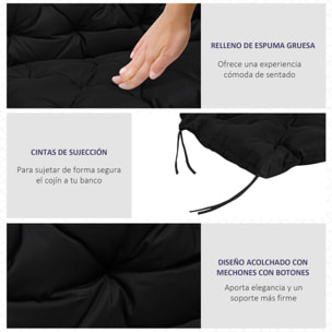Cojín para Banco con Respaldo Cojín de Palet de 2 Plazas Cojín de Columpio Cojín de Jardín con 6 Cordones de Fijación 100x98x8 cm Negro