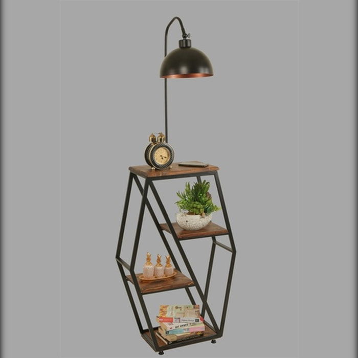 Lámpara de pie con metal pantalla redonda, negra, colección Victoria, 38x25x165, casquillo E 27 Max 60 W