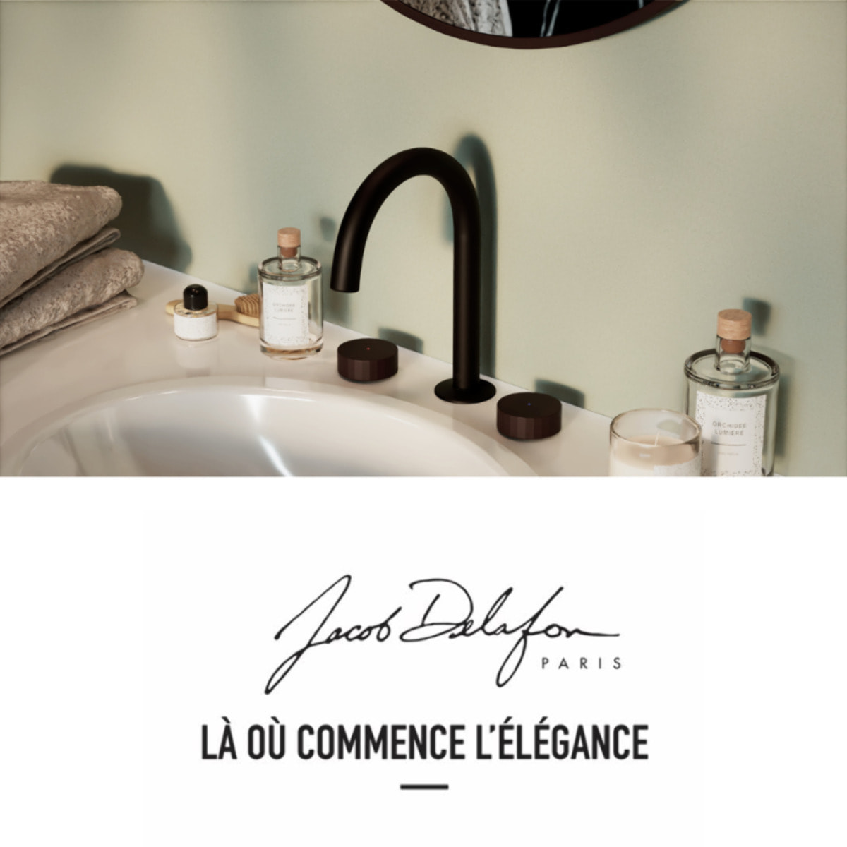 Pack mitigeur lavabo 3 trous L Grands Boulevards noir mat avec mécanisme complet