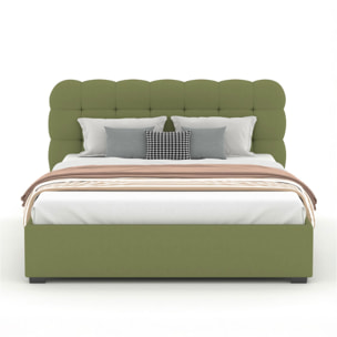 JUNEAU Lit nuage avec coffre de rangement 140x190cm en velours vert