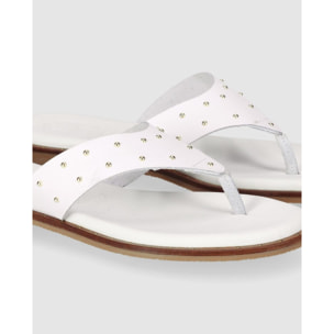 Sandalias de Piel - Blanco - Tacón: Bajo