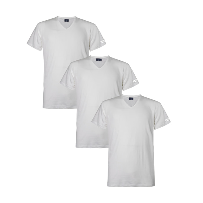 3 T-shirt da Uomo Scollo a V in 100% Cotone Navigare, Art. 512 Bianco