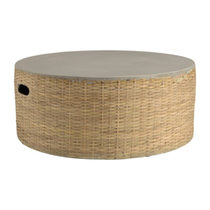 HECTOR - Table basse ronde plateau en béton socle en bambou naturel