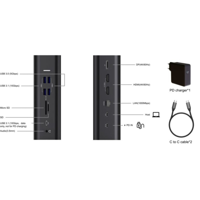 Station d'accueil ADEQWAT USB-C 14 en 1