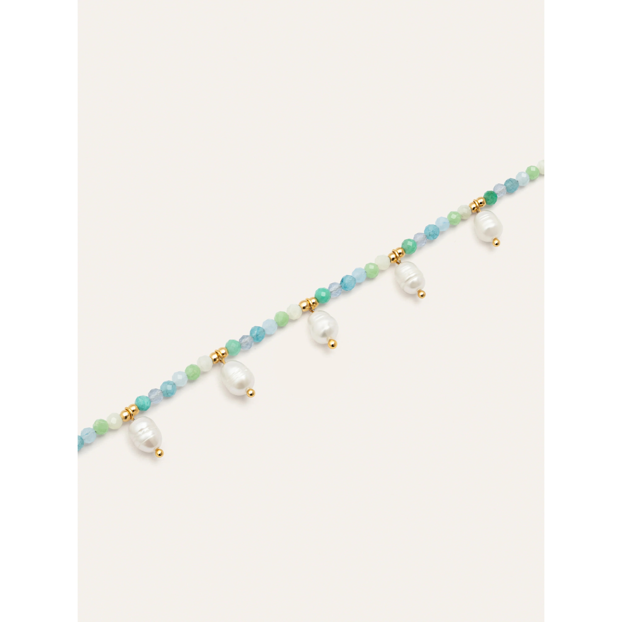 Collar Crystal Blue Pearls Acero Baño Oro