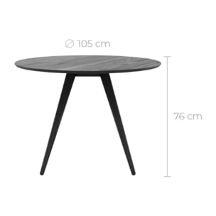 Table ronde 4 personnes en bois de frêne plaqué noir D105 cm - Liwa
