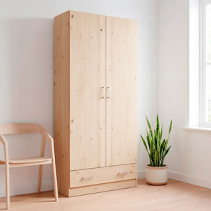 Armadio Con 2 Ante E 1 Cassetto Multiuso Armadietto Design Moderno Salvaspazio Con Ripiani Interni E Vano Contenitore 79.4 x 35.7 x 170.4 Cm Rovere