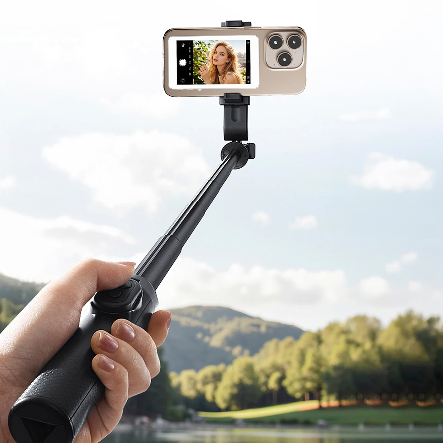 Schermo selfie magnetico wireless da 4" con batteria ricaricabile, duplicazione dello schermo 2.4G/5G a bassa latenza, zoom 10X e audio. Compatibile con iOS e Android.